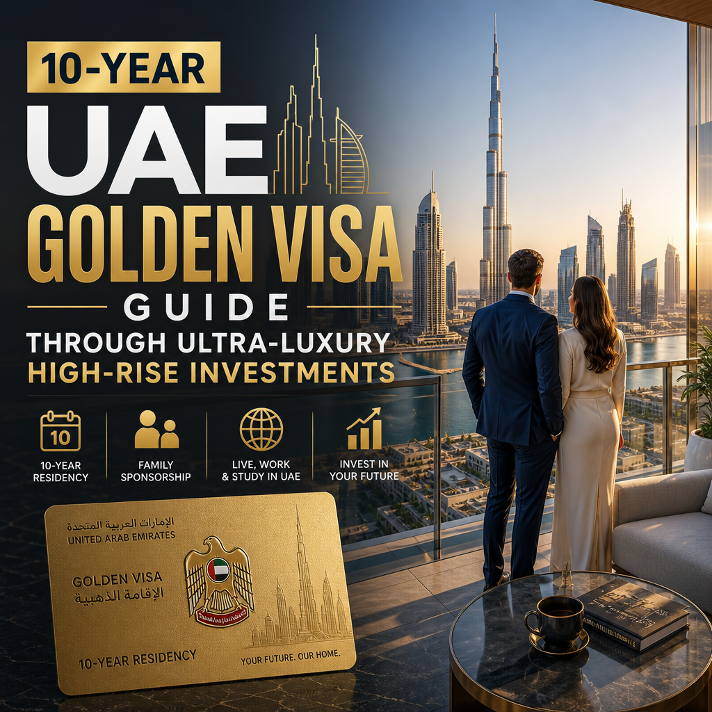 Dubai skyline and ultra-luxury high-rise investments illustrating a 10-year UAE Golden Visa guide.