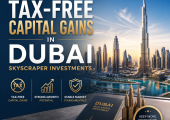 Dubai skyscraper skyline illustrating tax-free capital gains and investment opportunities.